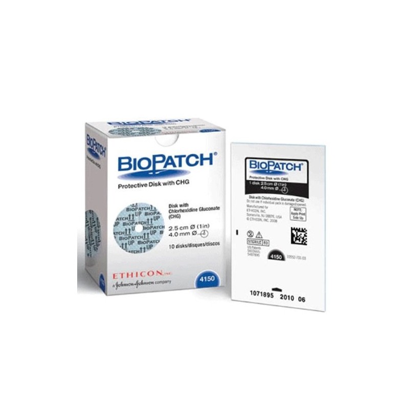 APOSITO BIOPATCH DISCO 1″ CON ORIFICIO CENTRAL DE 4 MM (12 FR). CAJA C/10